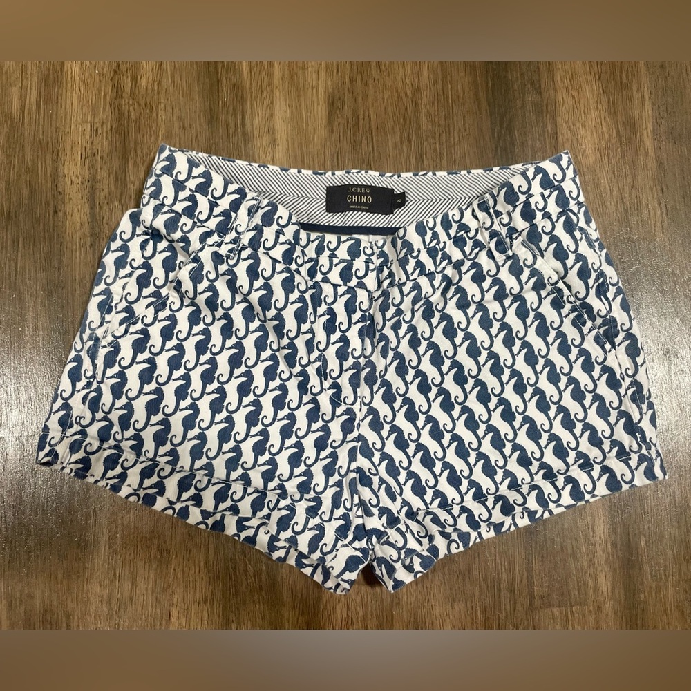 J. Crew seahorse print shorts size 0 white and blue
